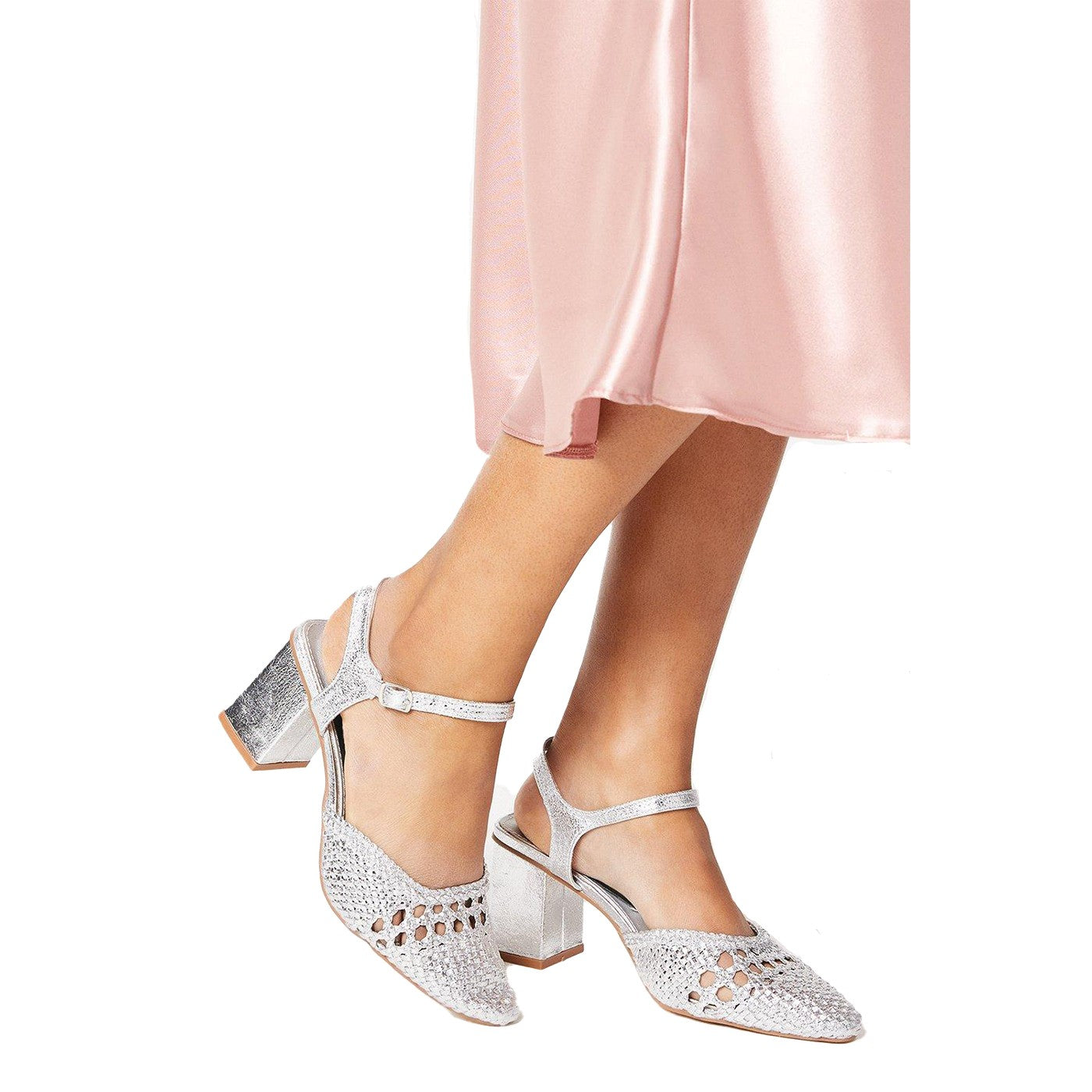 Silver - Lifestyle - Dorothy Perkins Womens-Ladies Skylar Woven Sling Back Medium Block Court Shoes