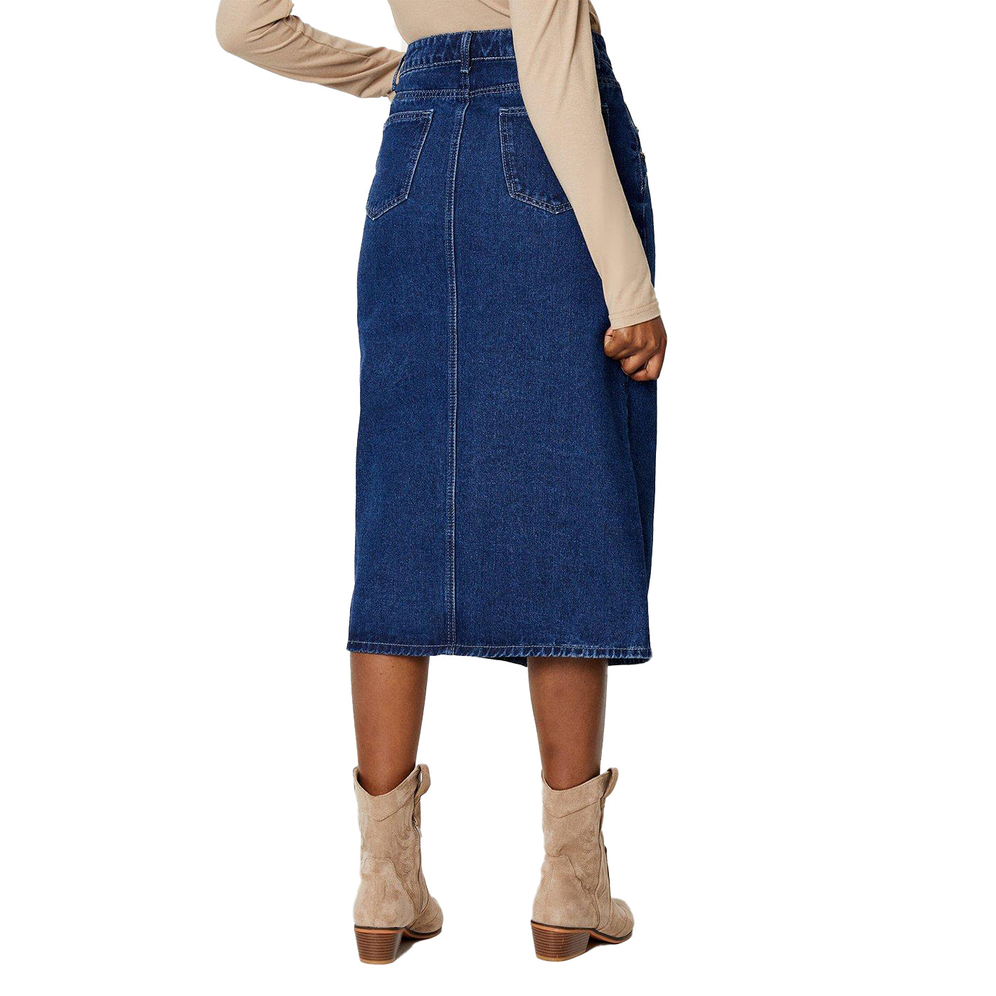Indigo - Back - Dorothy Perkins Womens-Ladies Denim Military Button Midi Skirt