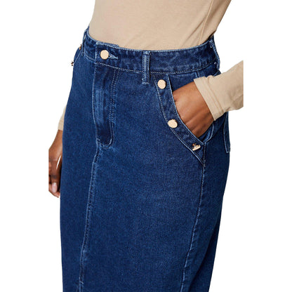Indigo - Side - Dorothy Perkins Womens-Ladies Denim Military Button Midi Skirt