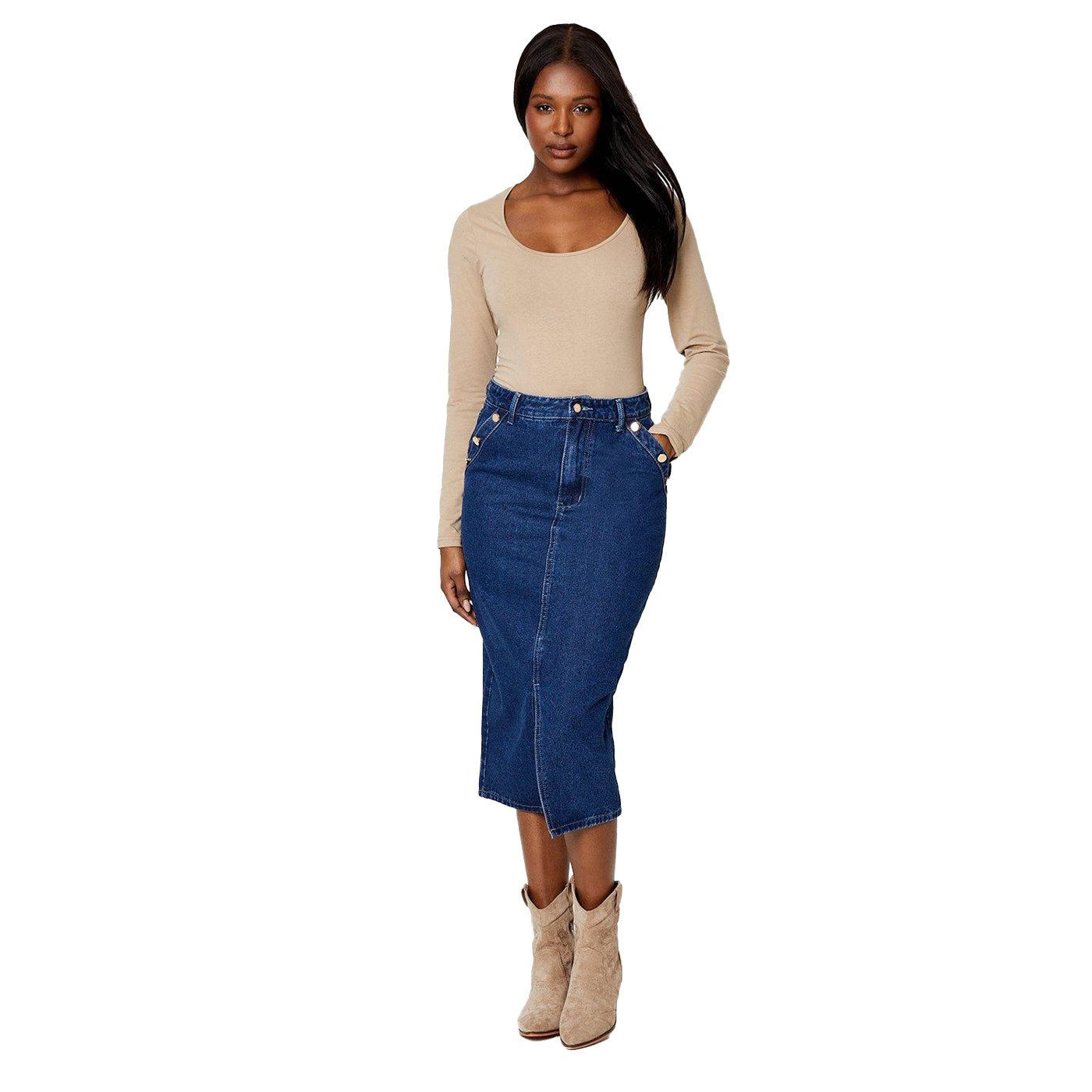 Indigo - Lifestyle - Dorothy Perkins Womens-Ladies Denim Military Button Midi Skirt