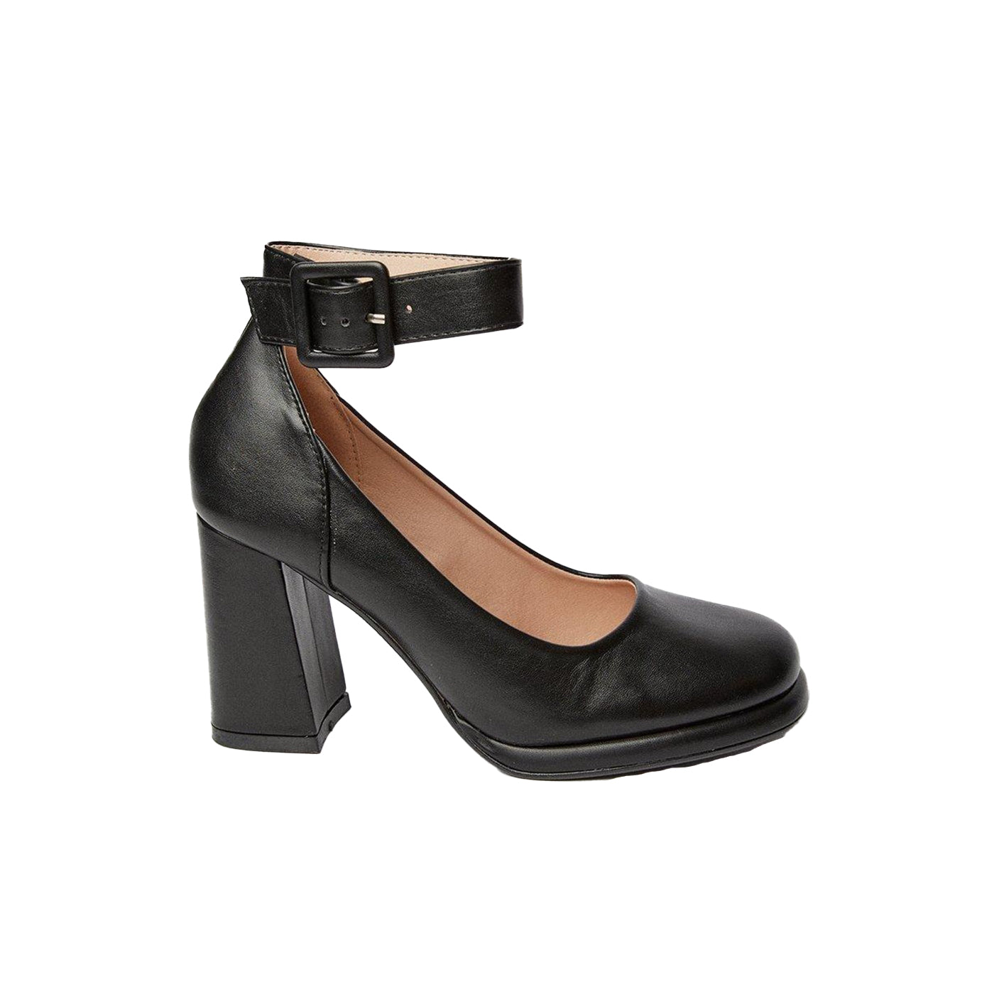 Black - Back - Faith Womens-Ladies Celine High Block Heel Court Shoes