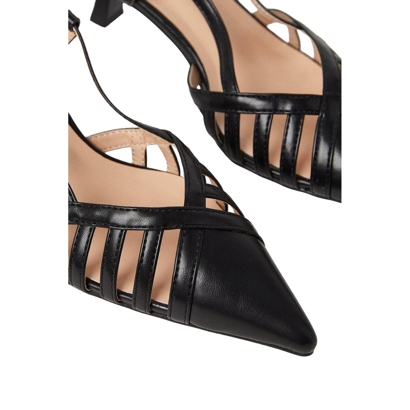 Black - Side - Faith Womens-Ladies Camille Lattice Sling Back Kitten Heel Court Shoes