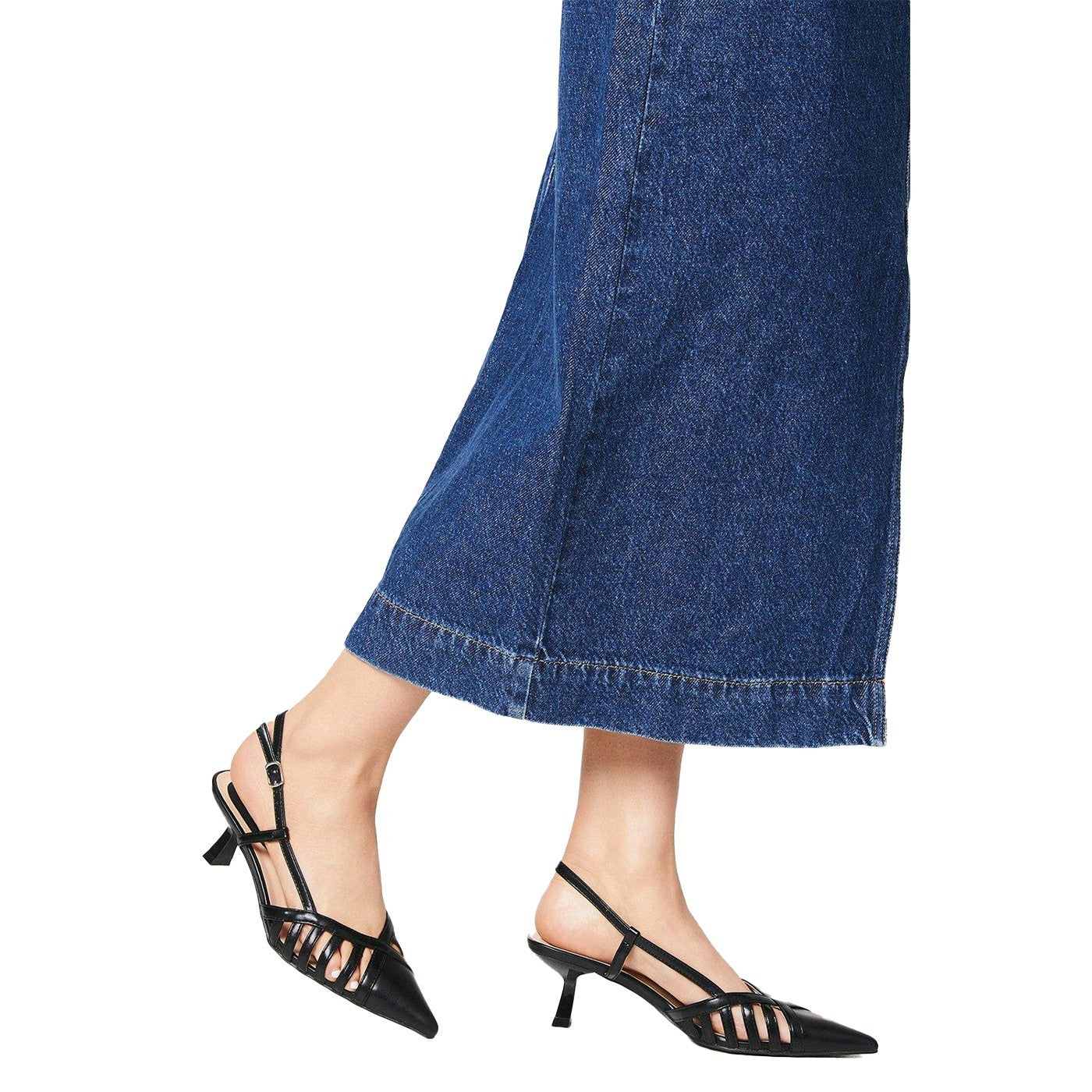 Black - Lifestyle - Faith Womens-Ladies Camille Lattice Sling Back Kitten Heel Court Shoes
