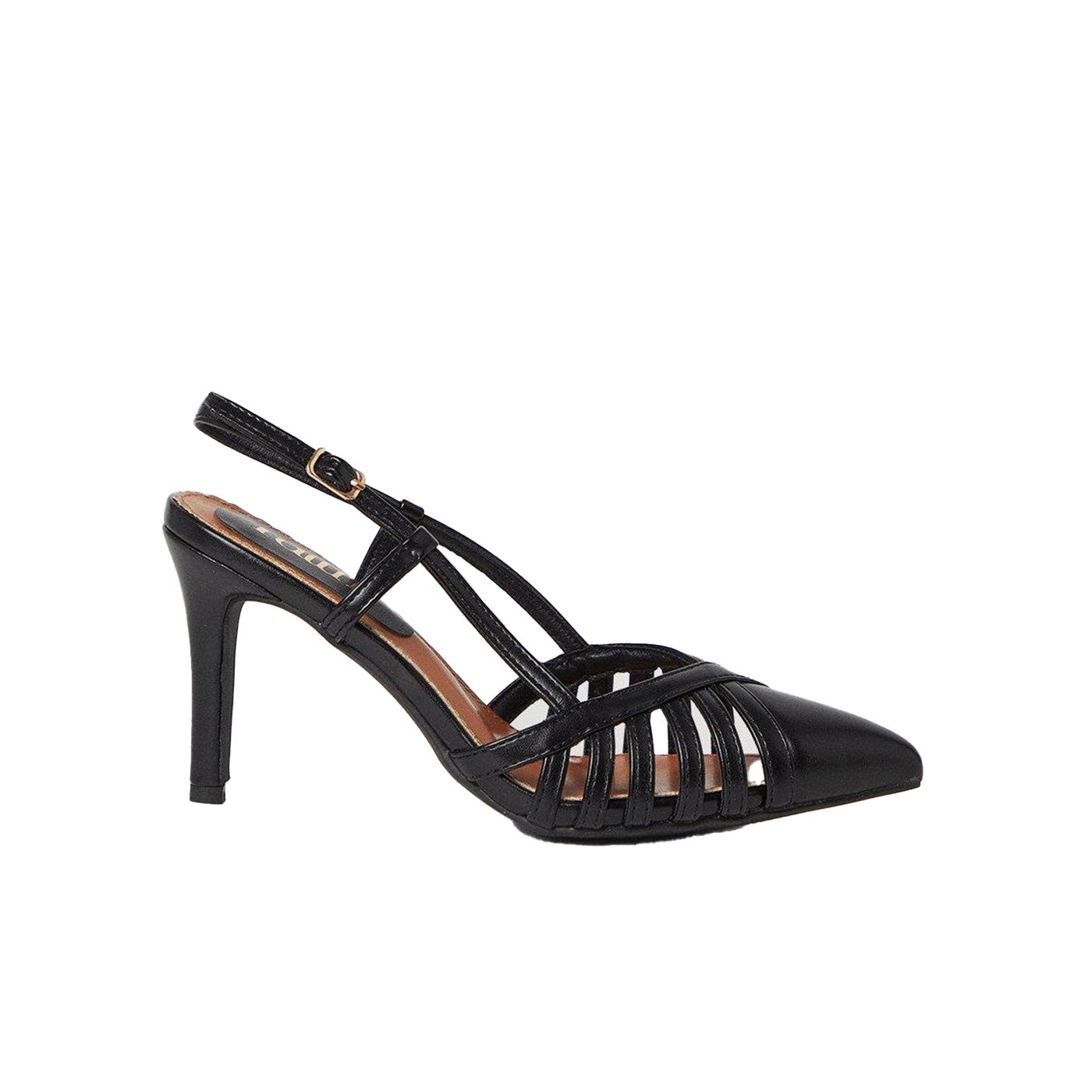 Black - Back - Faith Womens-Ladies Connie Lattice Sling Back Stiletto Heel Court Shoes