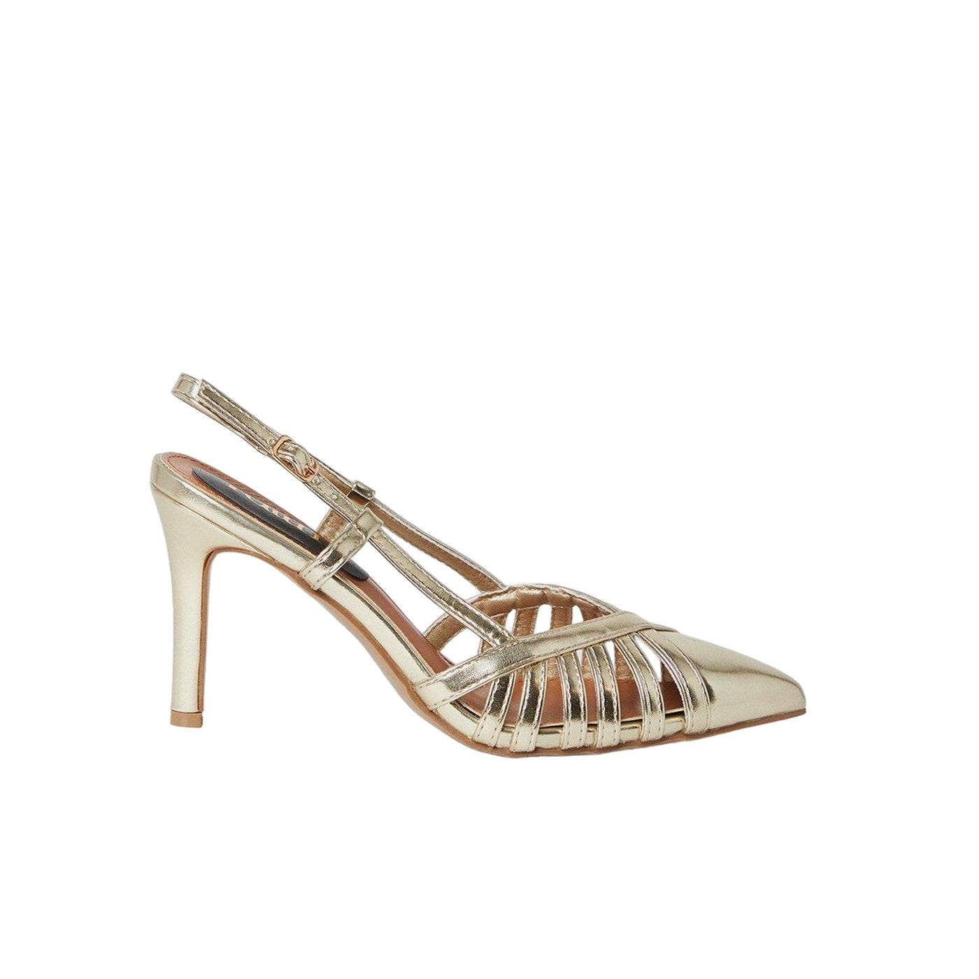 Gold - Back - Faith Womens-Ladies Connie Lattice Sling Back Stiletto Heel Court Shoes