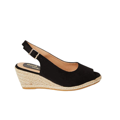 Natural Black - Back - Good For The Sole Womens-Ladies Reign Sling Back Extra Wide Wedge Sandals