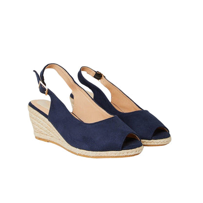 Navy - Front - Good For The Sole Womens-Ladies Reign Sling Back Extra Wide Wedge Sandals