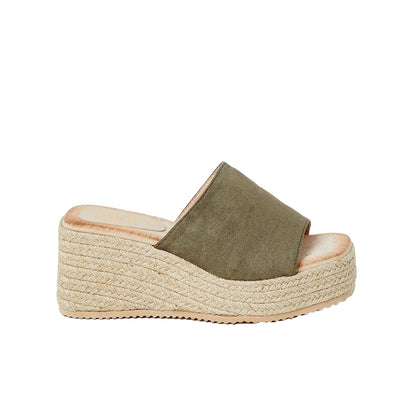 Khaki Green - Back - Faith Womens-Ladies Hollie Platform Wedge Mules