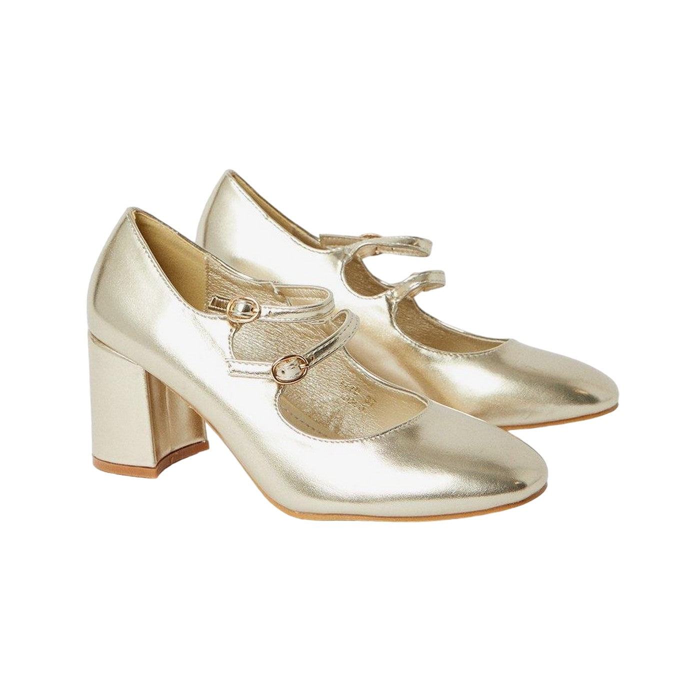 Gold - Front - Dorothy Perkins Womens-Ladies Delta Mary Jane High Block Heel Court Shoes