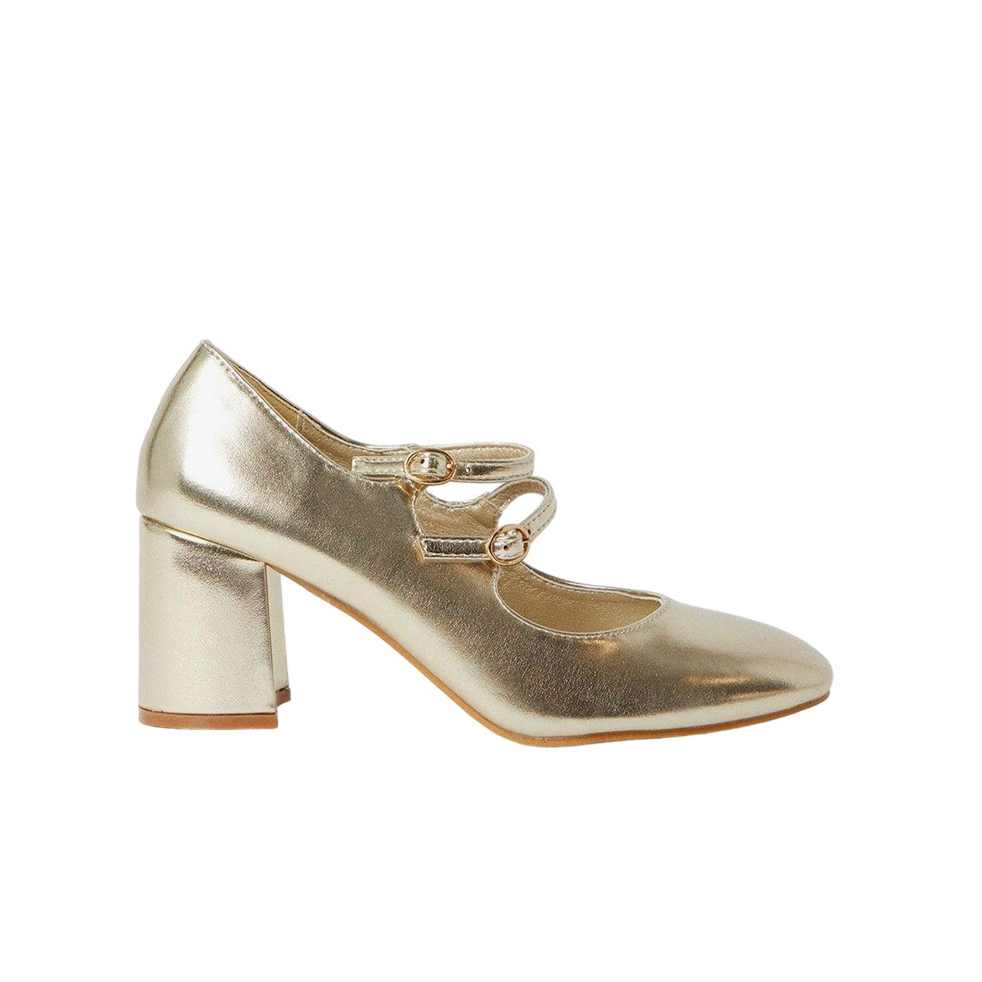 Gold - Back - Dorothy Perkins Womens-Ladies Delta Mary Jane High Block Heel Court Shoes