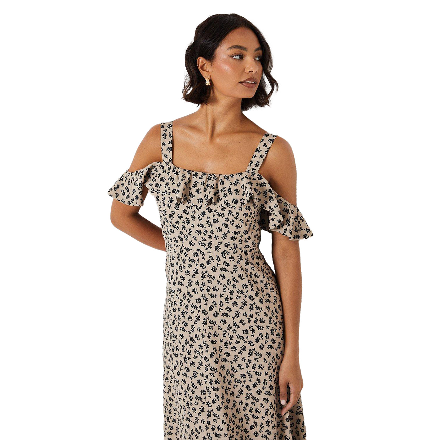 Beige - Lifestyle - Dorothy Perkins Womens-Ladies Ditsy Print Bardot Ruffle Midi Dress