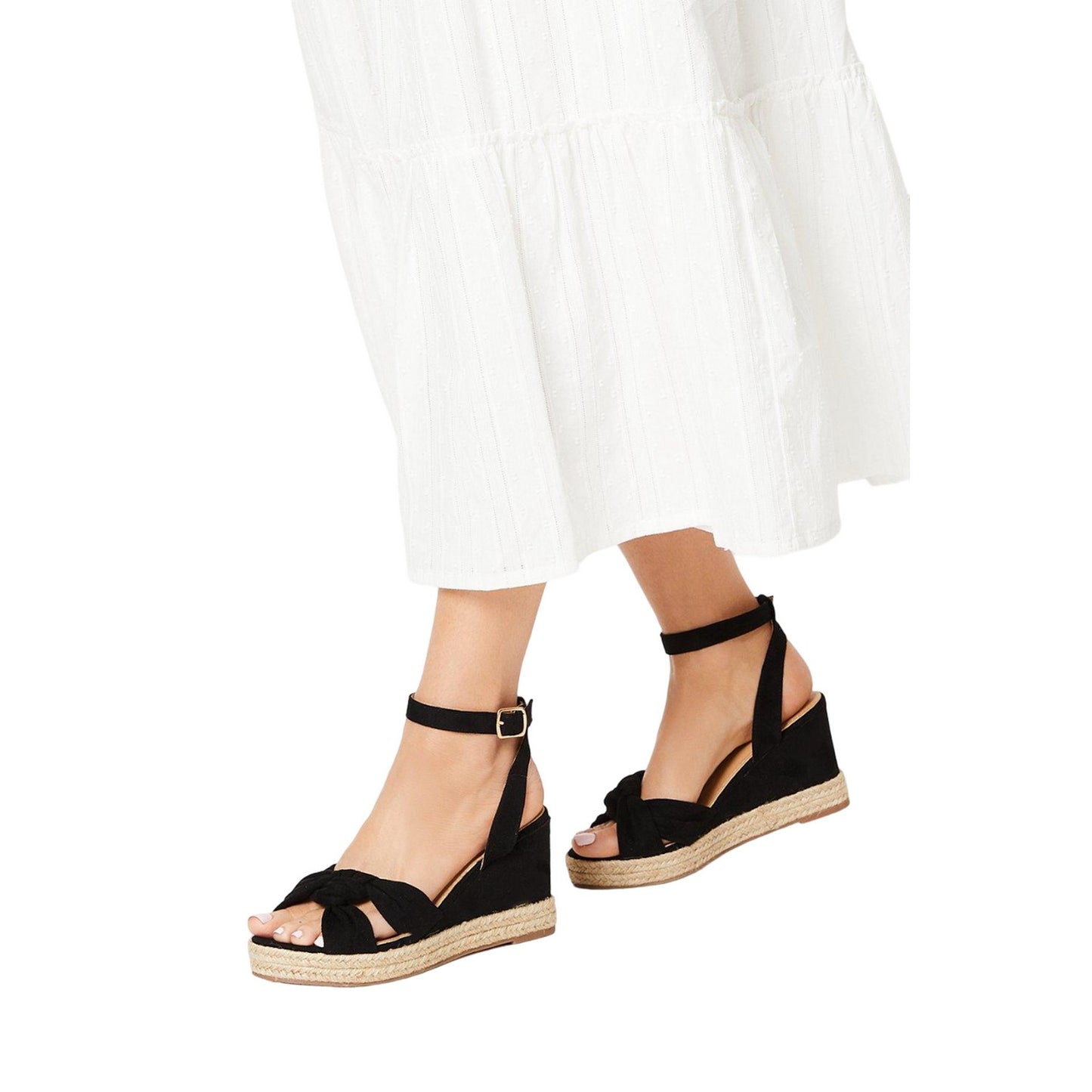 Natural Black - Side - Good For The Sole Womens-Ladies Holly Twist Soft Extra Wide Wedge