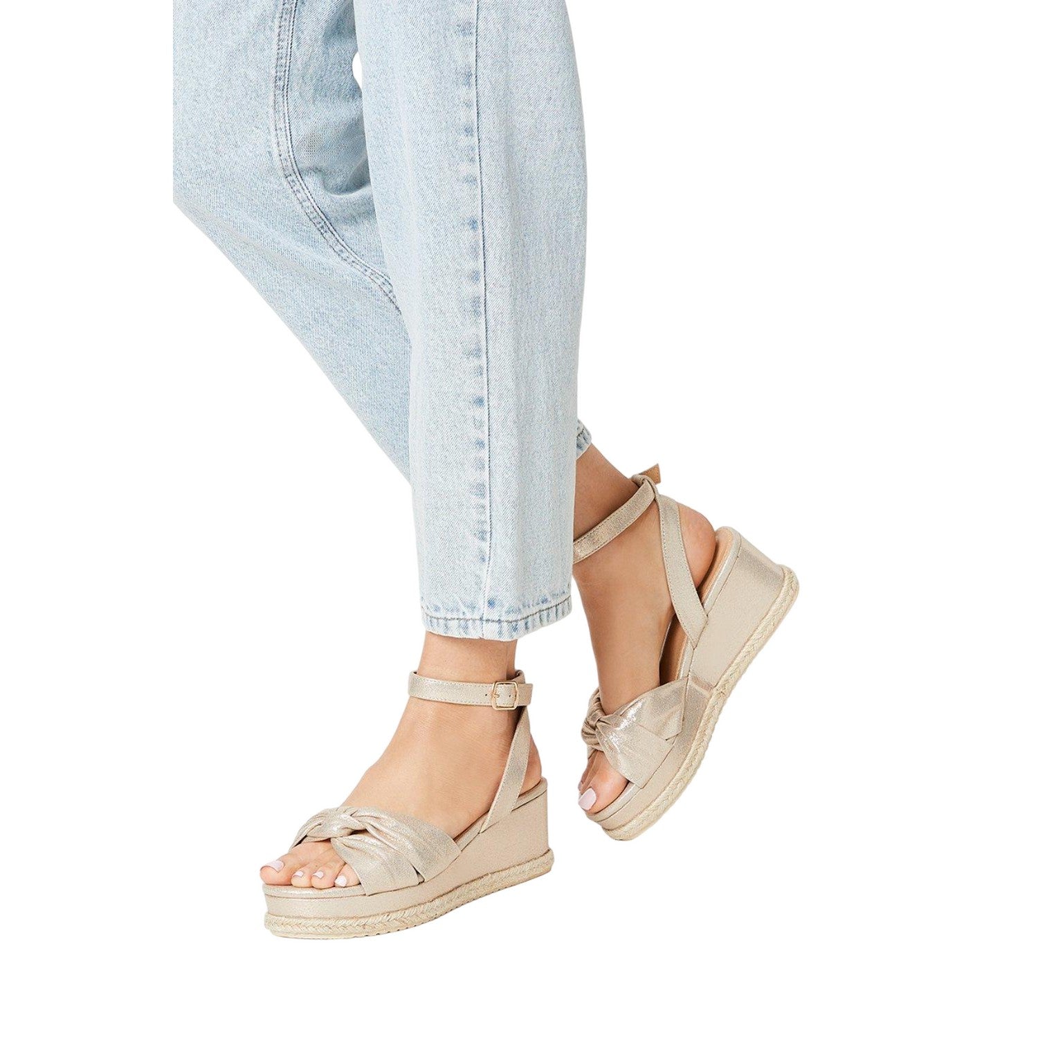 Gold - Side - Good For The Sole Womens-Ladies Holly Twist Soft Wide Wedge