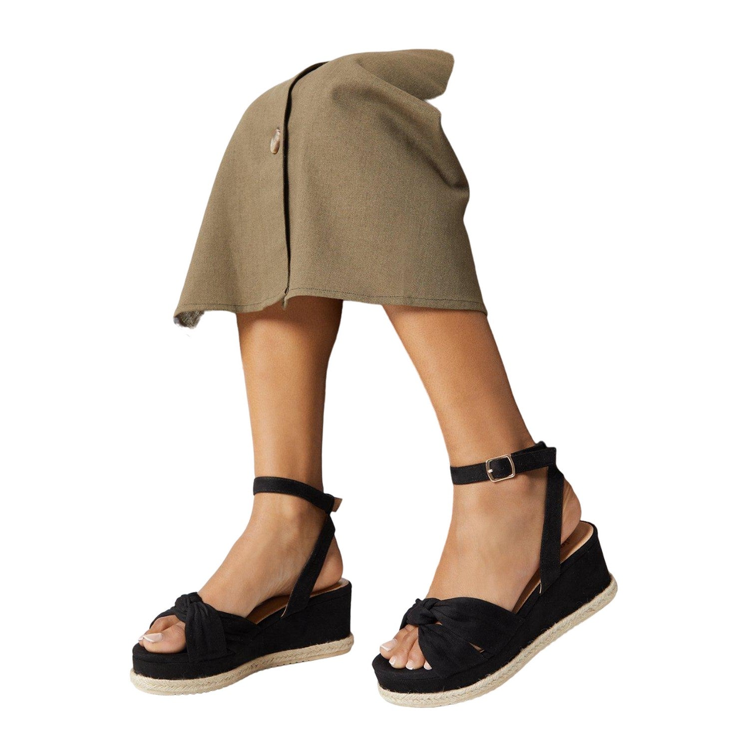 Natural Black - Side - Good For The Sole Womens-Ladies Holly Twist Soft Wide Wedge