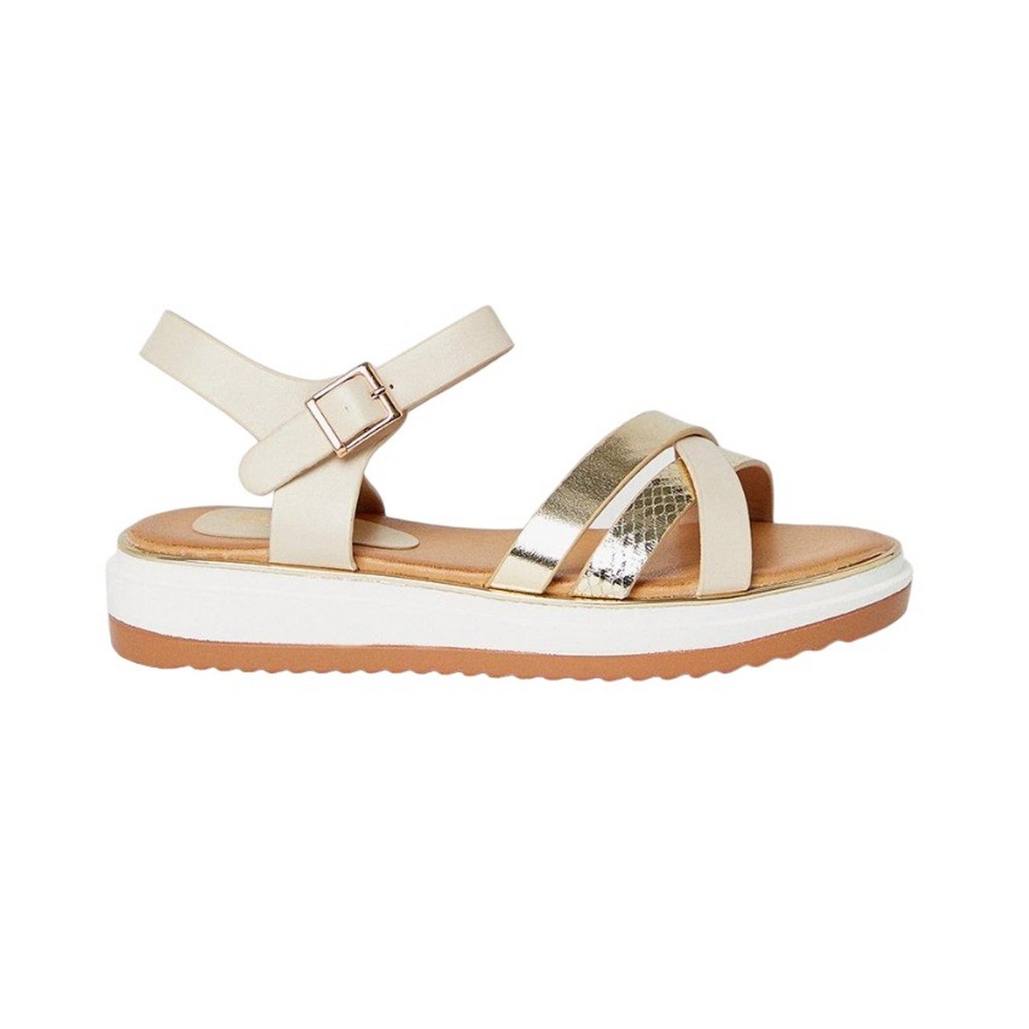 Gold - Back - Good For The Sole Womens-Ladies Roxie Multi Strap Flatform Wedges