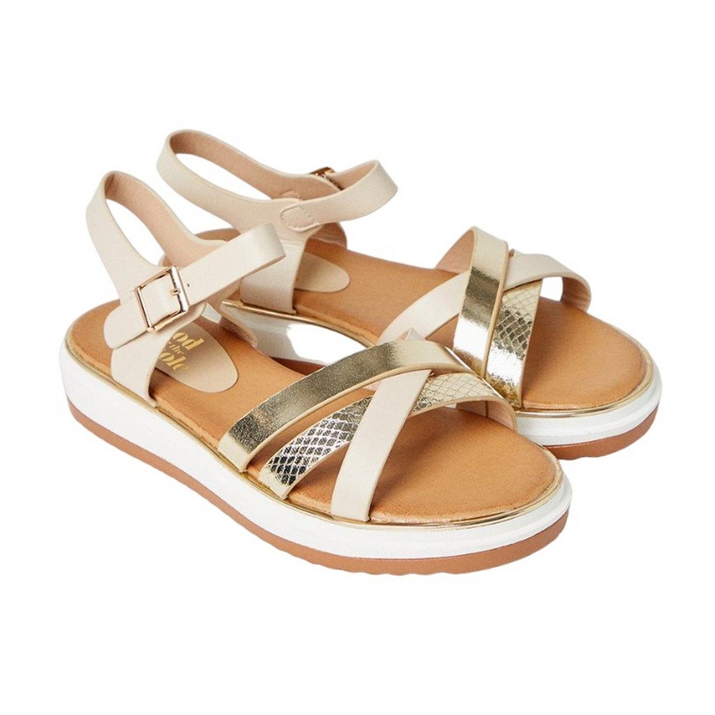 Gold - Front - Good For The Sole Womens-Ladies Roxie Multi Strap Flatform Wedges