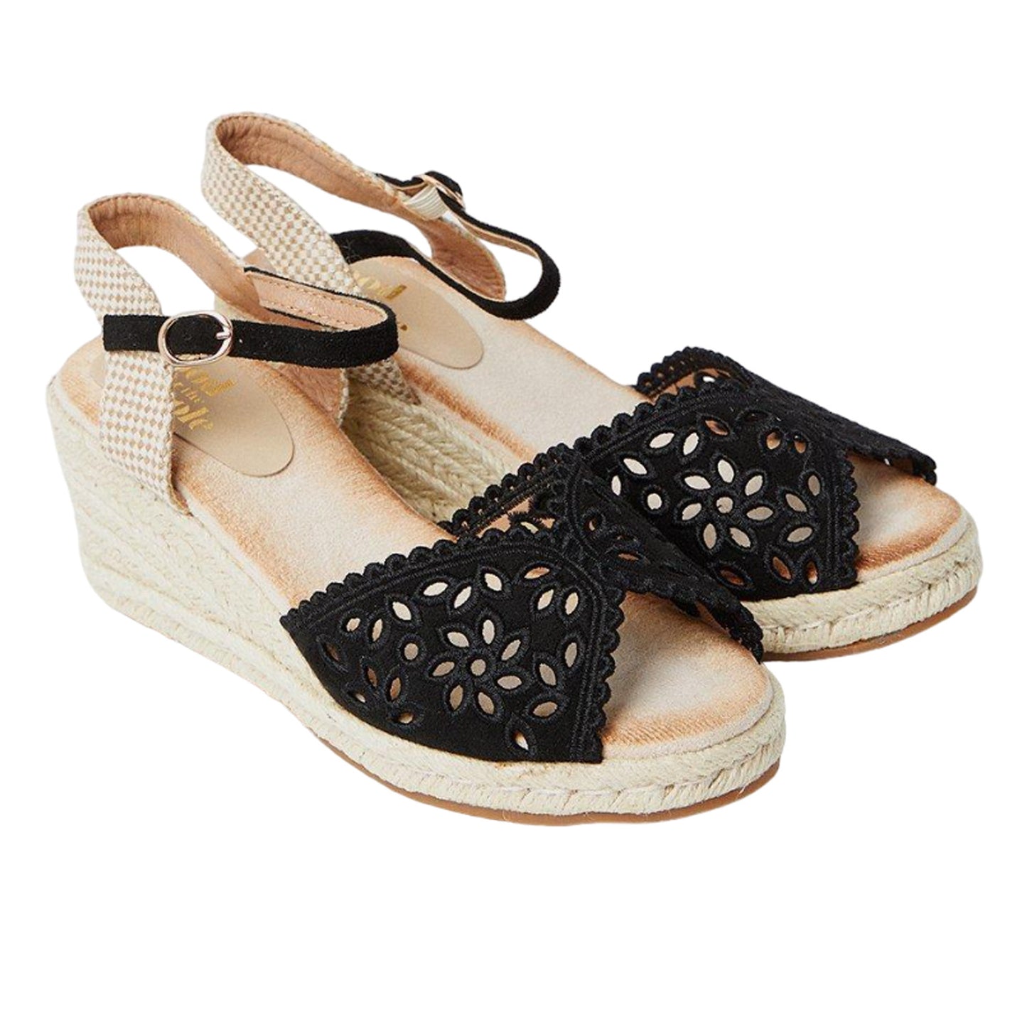 Natural Black - Front - Good For The Sole Womens-Ladies Anita Laser Cut High Wedge Espadrilles