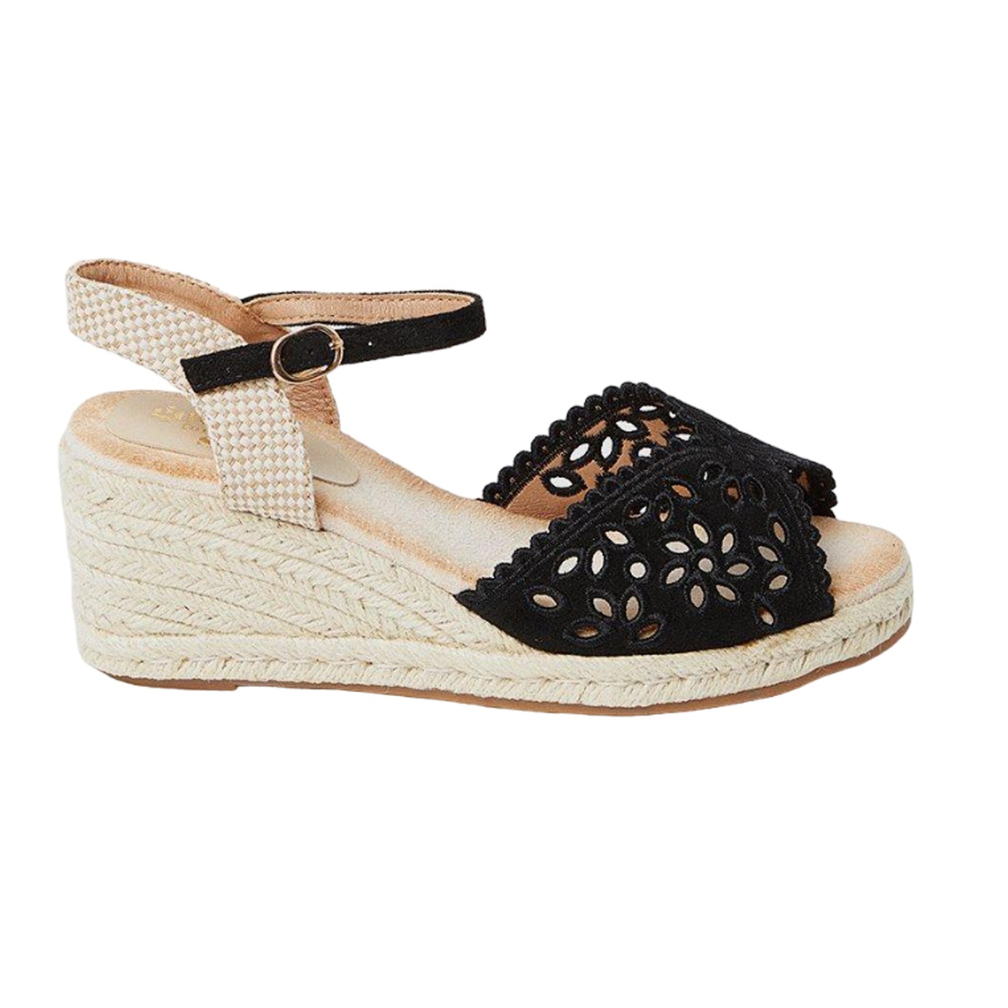 Natural Black - Back - Good For The Sole Womens-Ladies Anita Laser Cut High Wedge Espadrilles