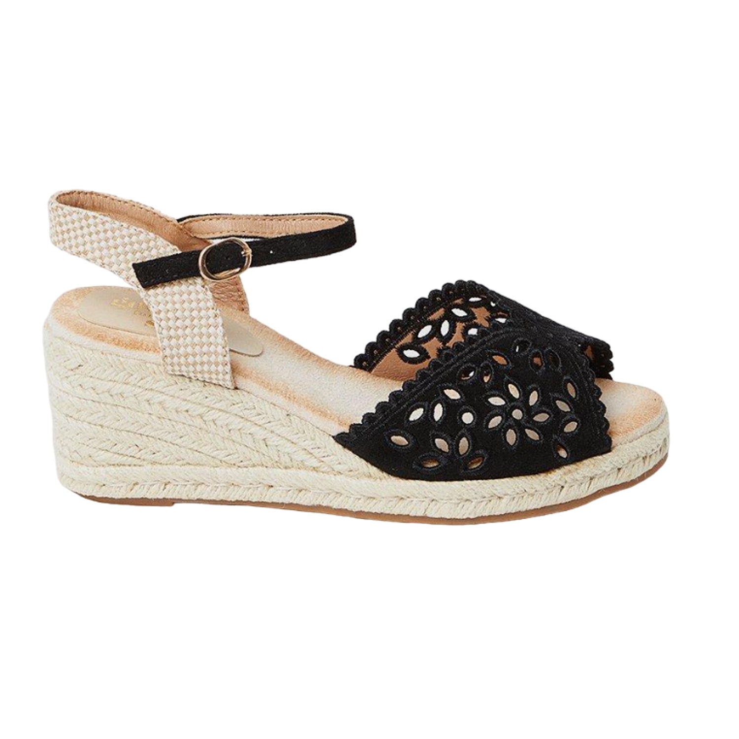 Natural Black - Back - Good For The Sole Womens-Ladies Anita Laser Cut High Wedge Espadrilles