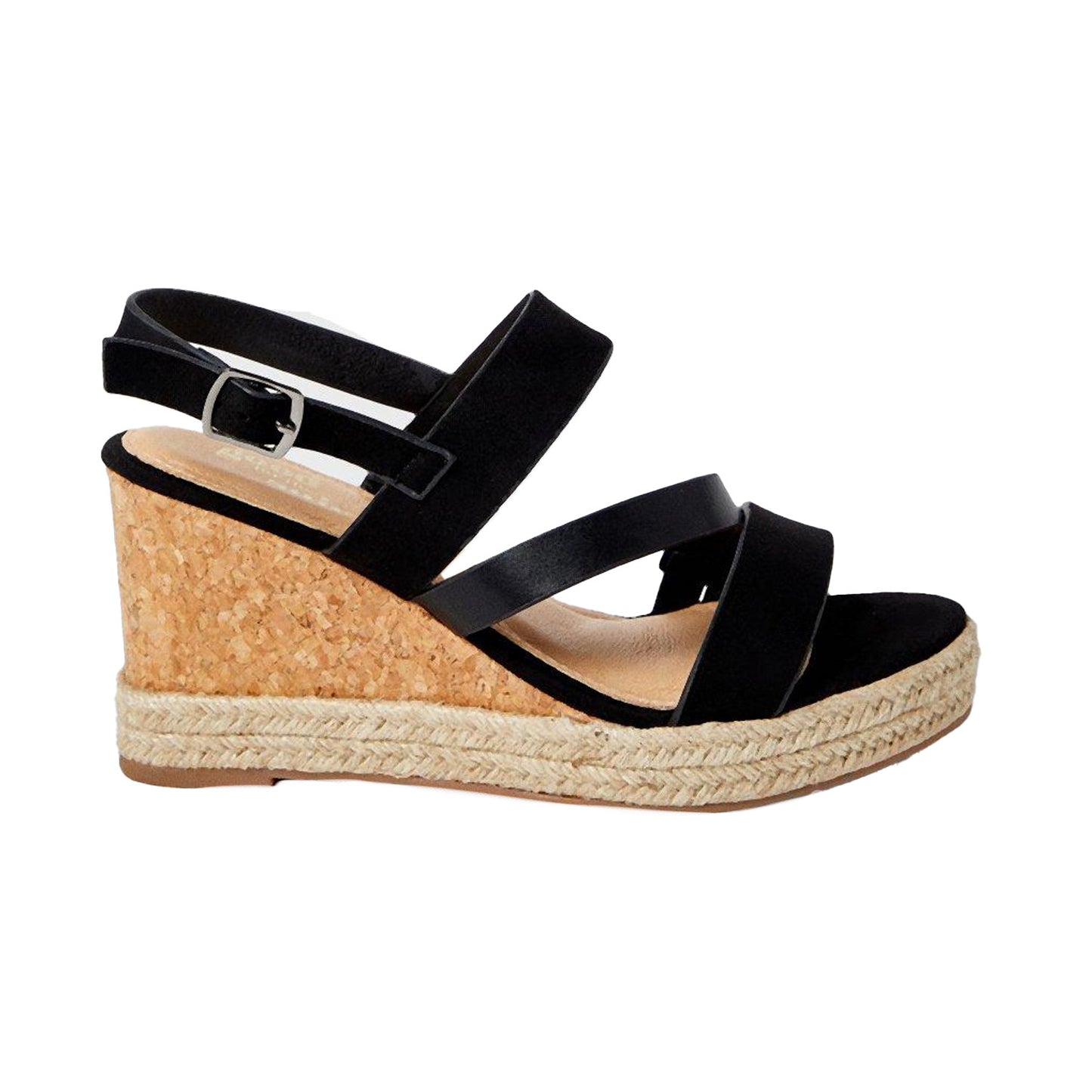 Black - Back - Good For The Sole Womens-Ladies Hannah Asymmetric Wide Wedges