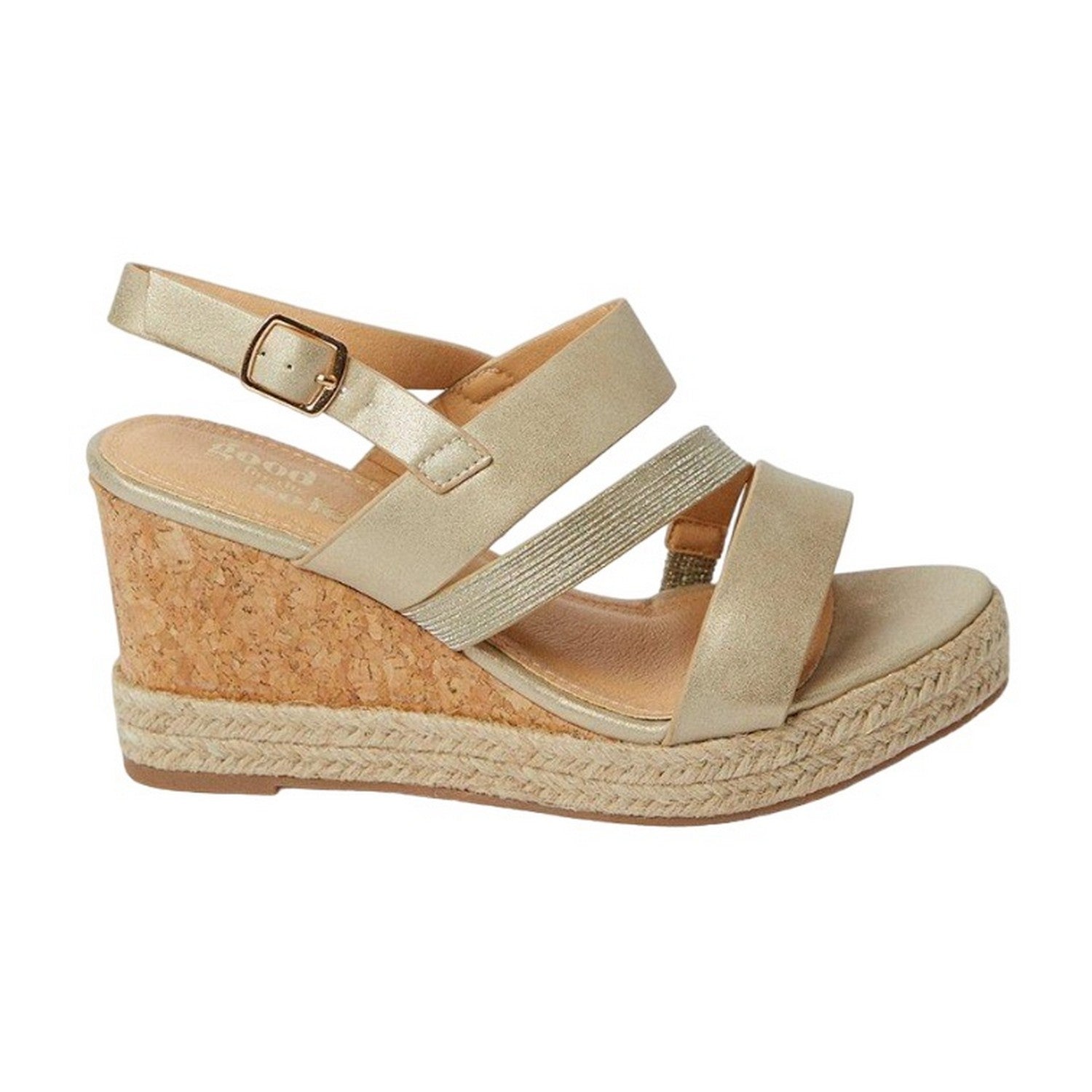 Gold - Back - Good For The Sole Womens-Ladies Hannah Asymmetric Wide Wedges