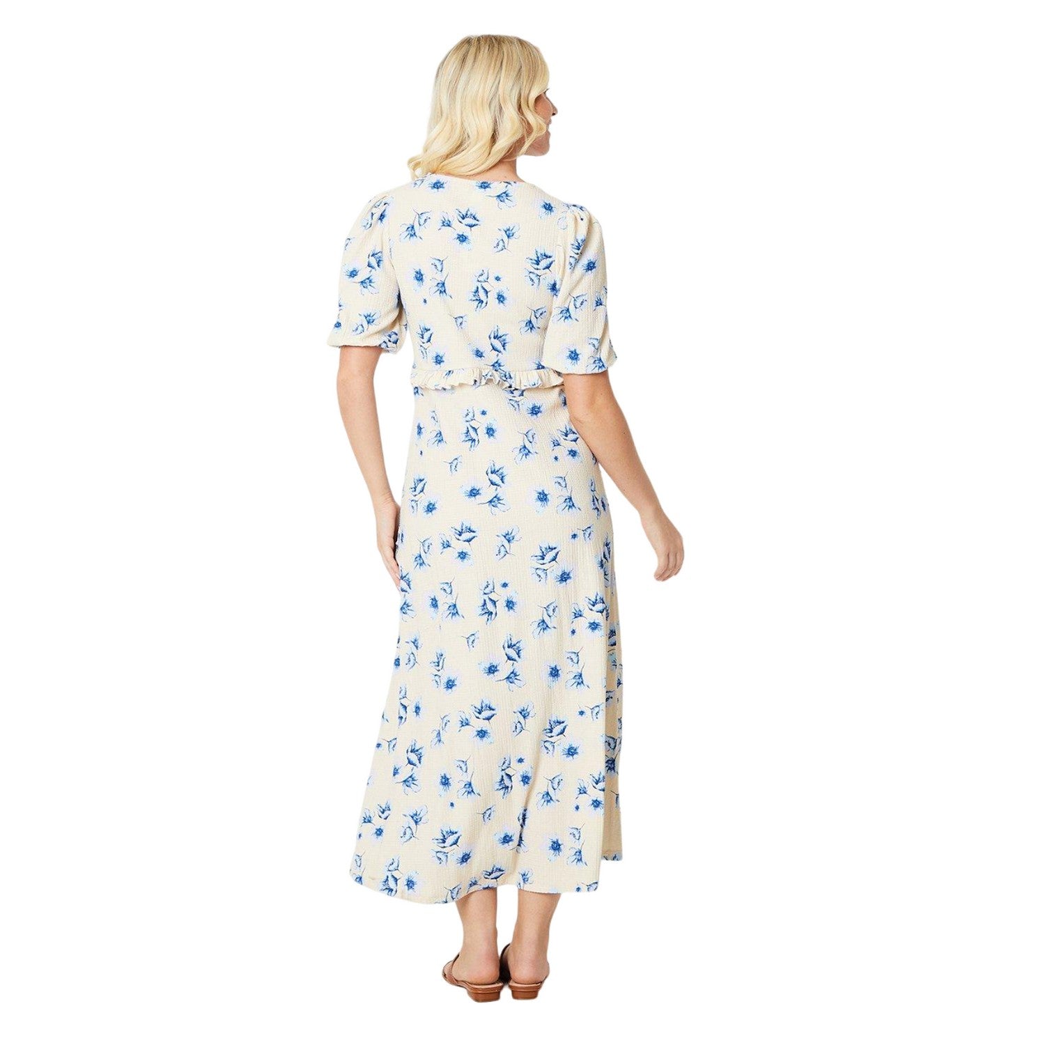 Cream-Blue - Back - Dorothy Perkins Womens-Ladies Frill Detail Midi Dress