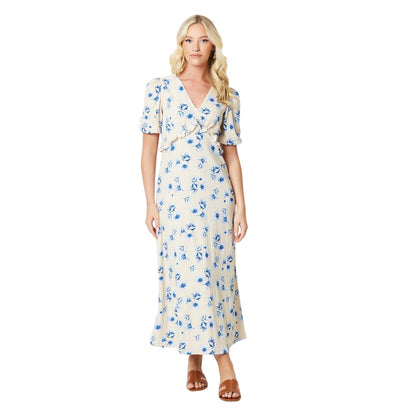Cream-Blue - Front - Dorothy Perkins Womens-Ladies Frill Detail Midi Dress
