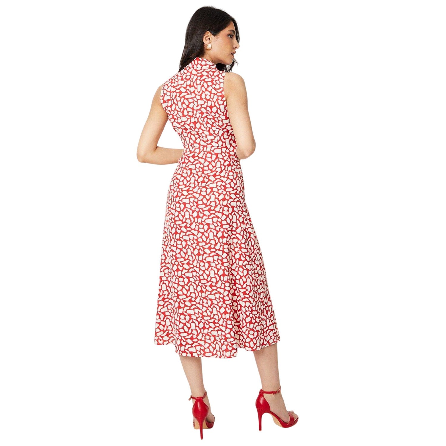 Brown-White - Back - Dorothy Perkins Womens-Ladies Abstract Button Through Midi Dress