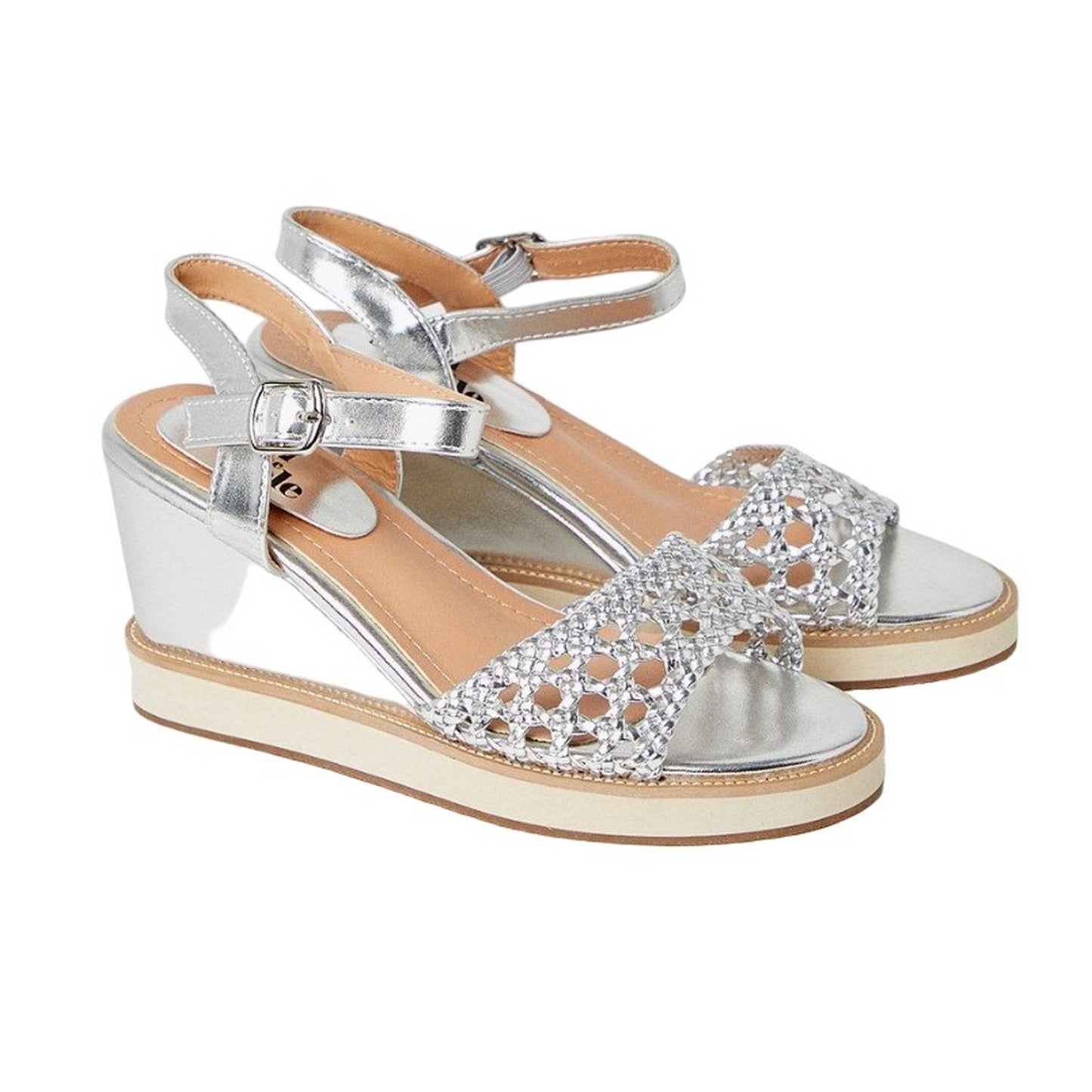 Silver - Front - Good For The Sole Womens-Ladies Rita Comfort Crochet High Wedge Wedge Sandals