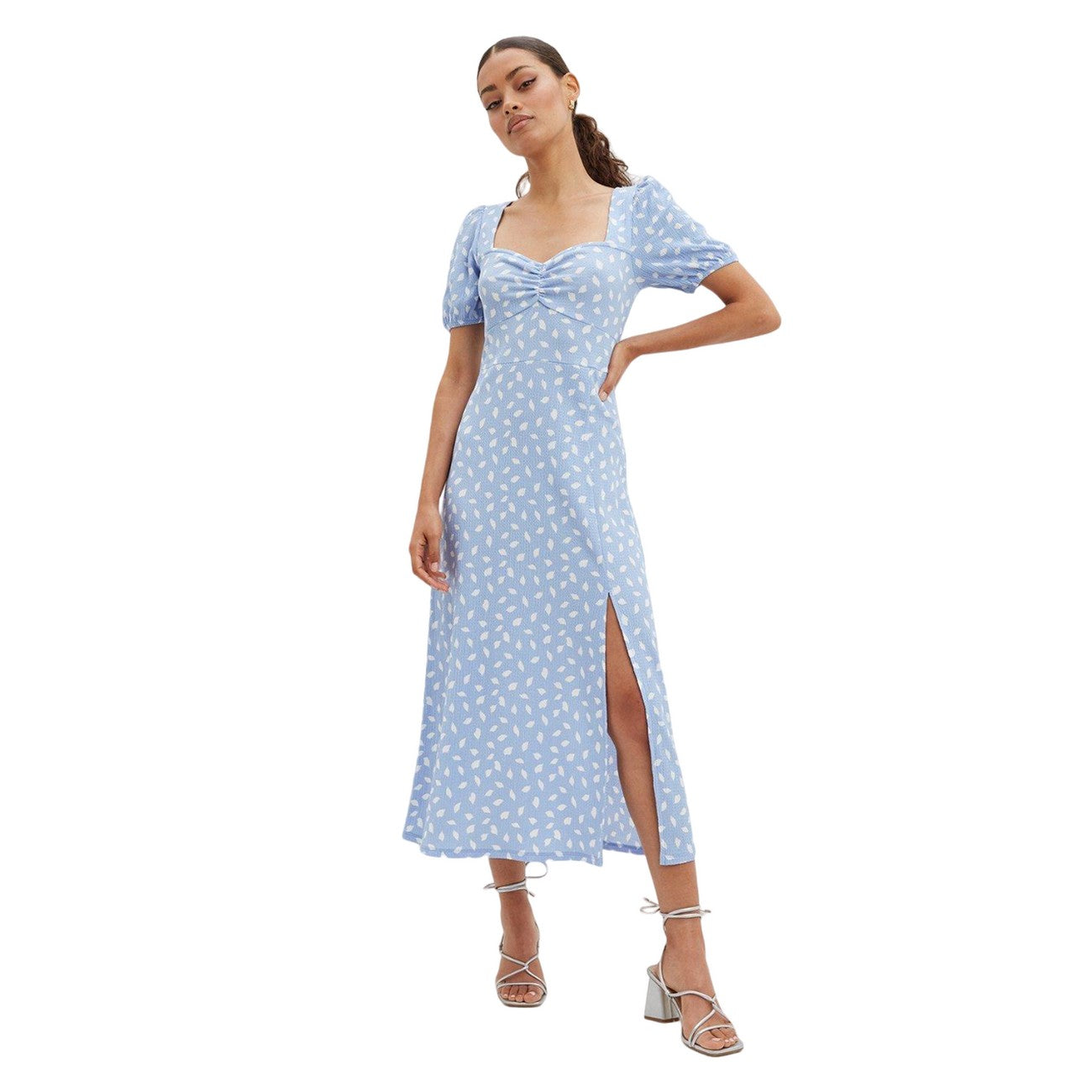 Ivory - Front - Dorothy Perkins Womens-Ladies Sweetheart Petite Puff Sleeve Dress