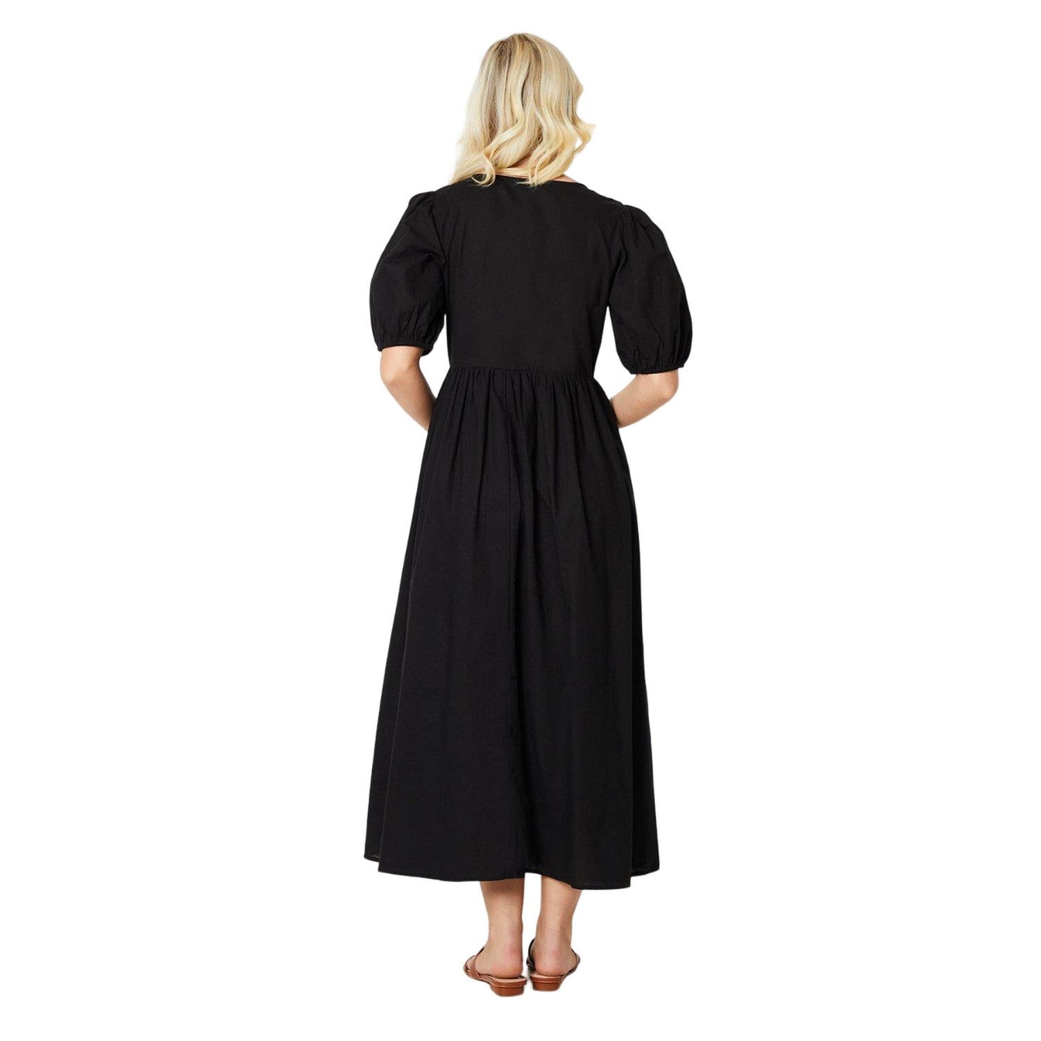 Black - Back - Dorothy Perkins Womens-Ladies Button Front Puff Sleeve Midi Dress