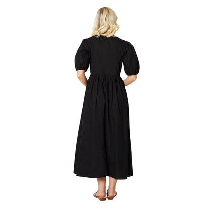 Black - Back - Dorothy Perkins Womens-Ladies Button Front Puff Sleeve Midi Dress