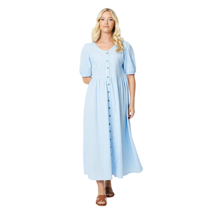 Blue - Front - Dorothy Perkins Womens-Ladies Button Front Puff Sleeve Midi Dress