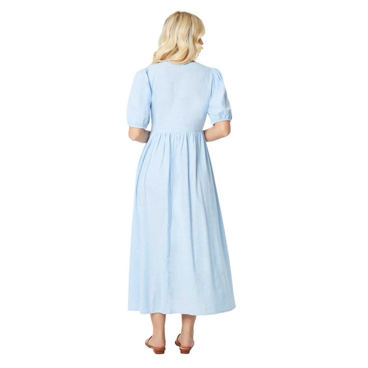 Blue - Back - Dorothy Perkins Womens-Ladies Button Front Puff Sleeve Midi Dress