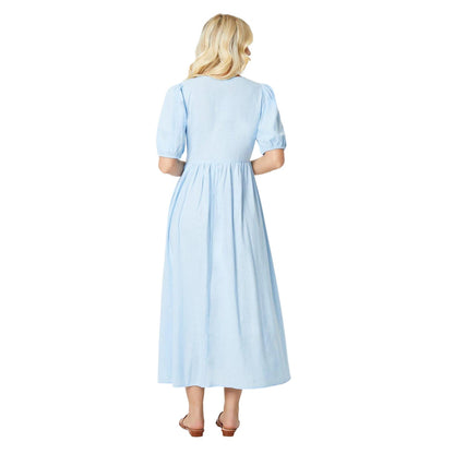 Blue - Back - Dorothy Perkins Womens-Ladies Button Front Puff Sleeve Midi Dress