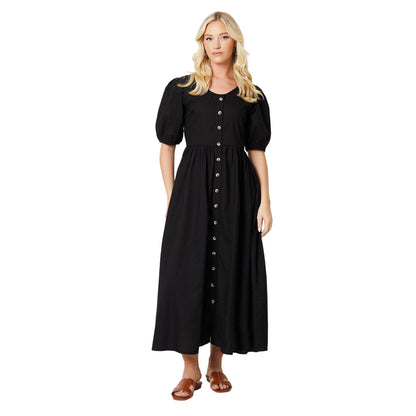 Black - Front - Dorothy Perkins Womens-Ladies Button Front Puff Sleeve Midi Dress