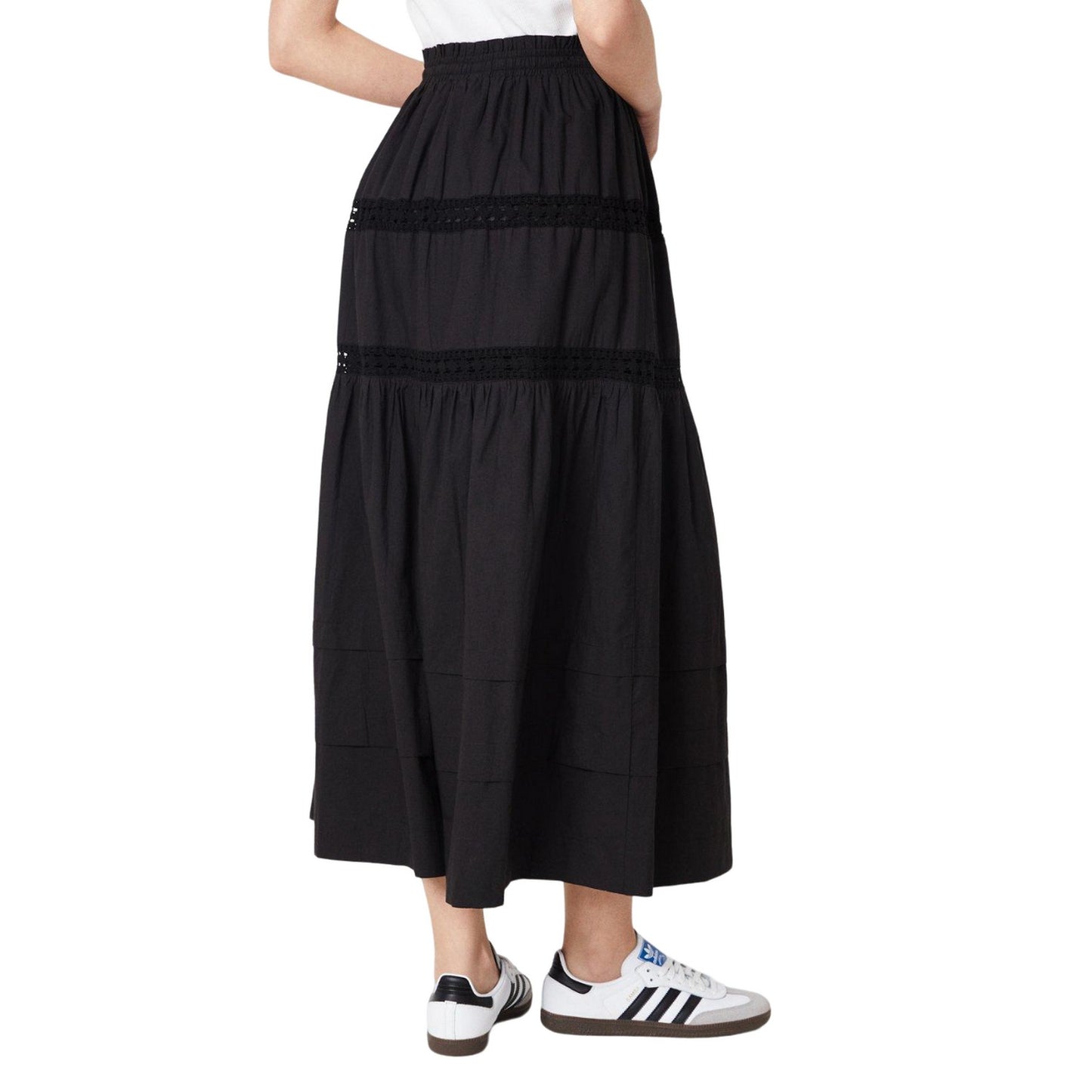 Black - Back - Dorothy Perkins Womens-Ladies Tiered Drawstring Waist Midi Skirt
