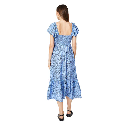 Blue - Back - Dorothy Perkins Womens-Ladies Spotted Shirred Bodice Ruffle Midi Dress
