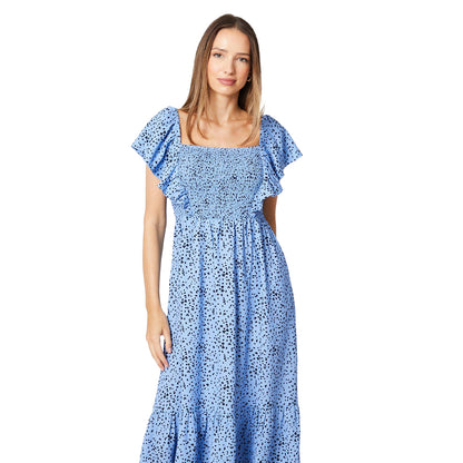 Blue - Side - Dorothy Perkins Womens-Ladies Spotted Shirred Bodice Ruffle Midi Dress
