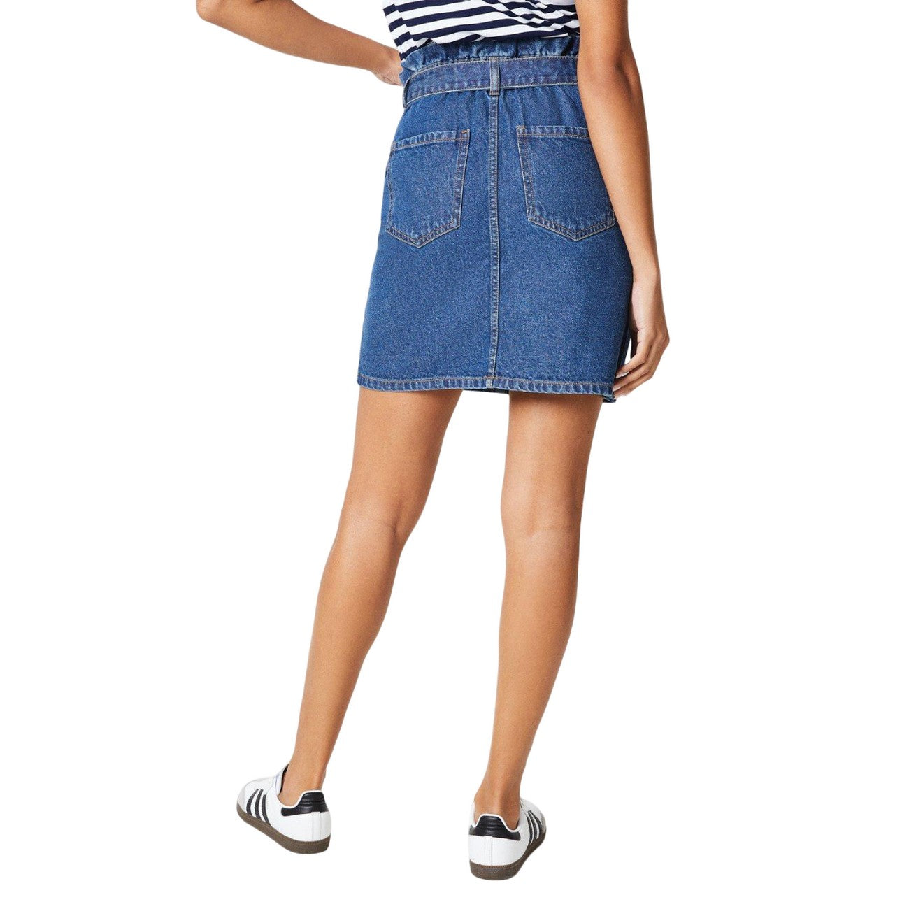 Mid Wash - Back - Dorothy Perkins Womens-Ladies Denim Paperbag Mini Skirt