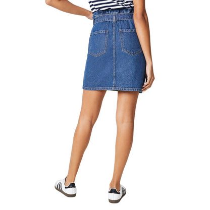 Mid Wash - Back - Dorothy Perkins Womens-Ladies Denim Paperbag Mini Skirt