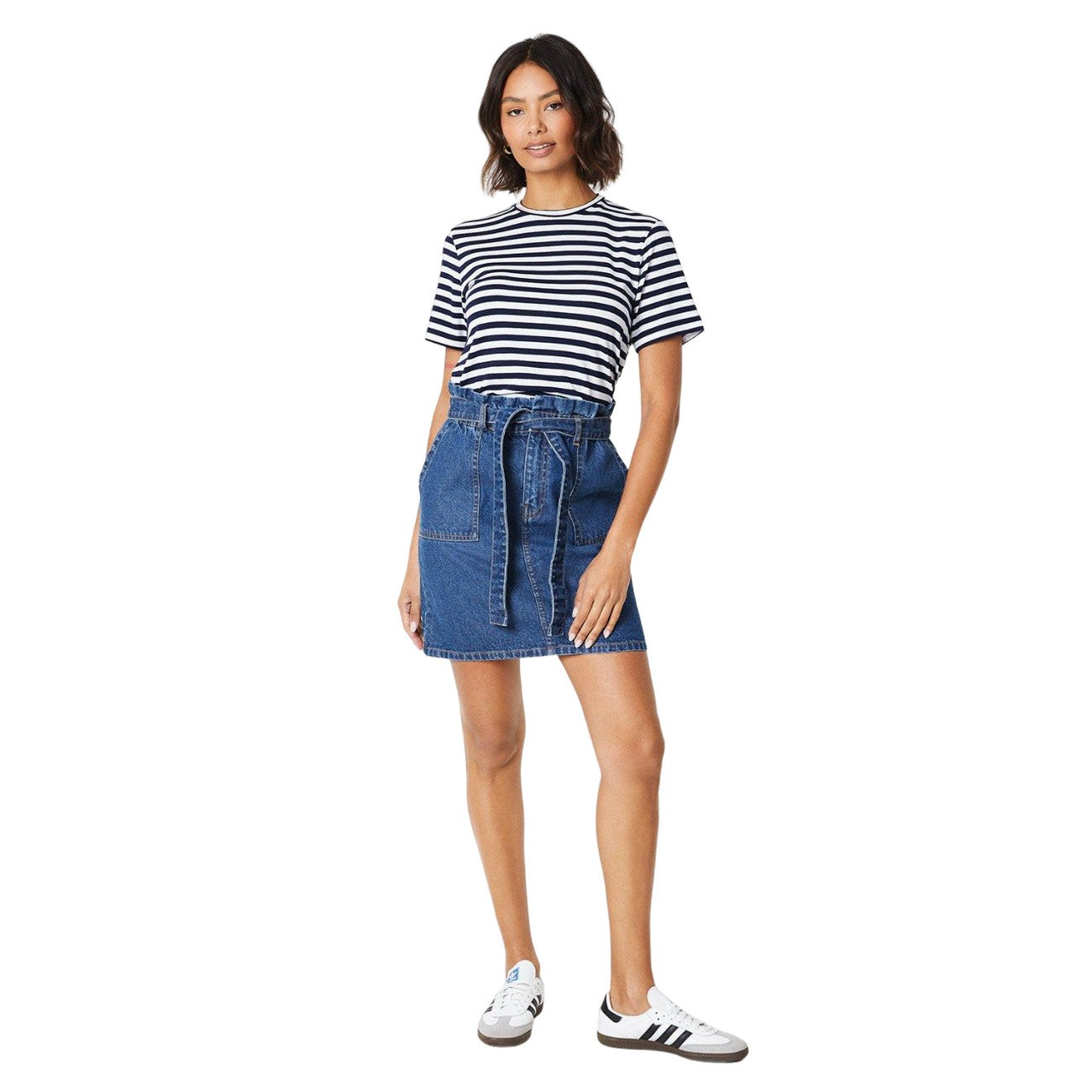 Mid Wash - Side - Dorothy Perkins Womens-Ladies Denim Paperbag Mini Skirt