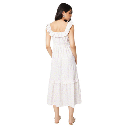 Ivory - Back - Dorothy Perkins Womens-Ladies Floral Frill Neck Midi Dress