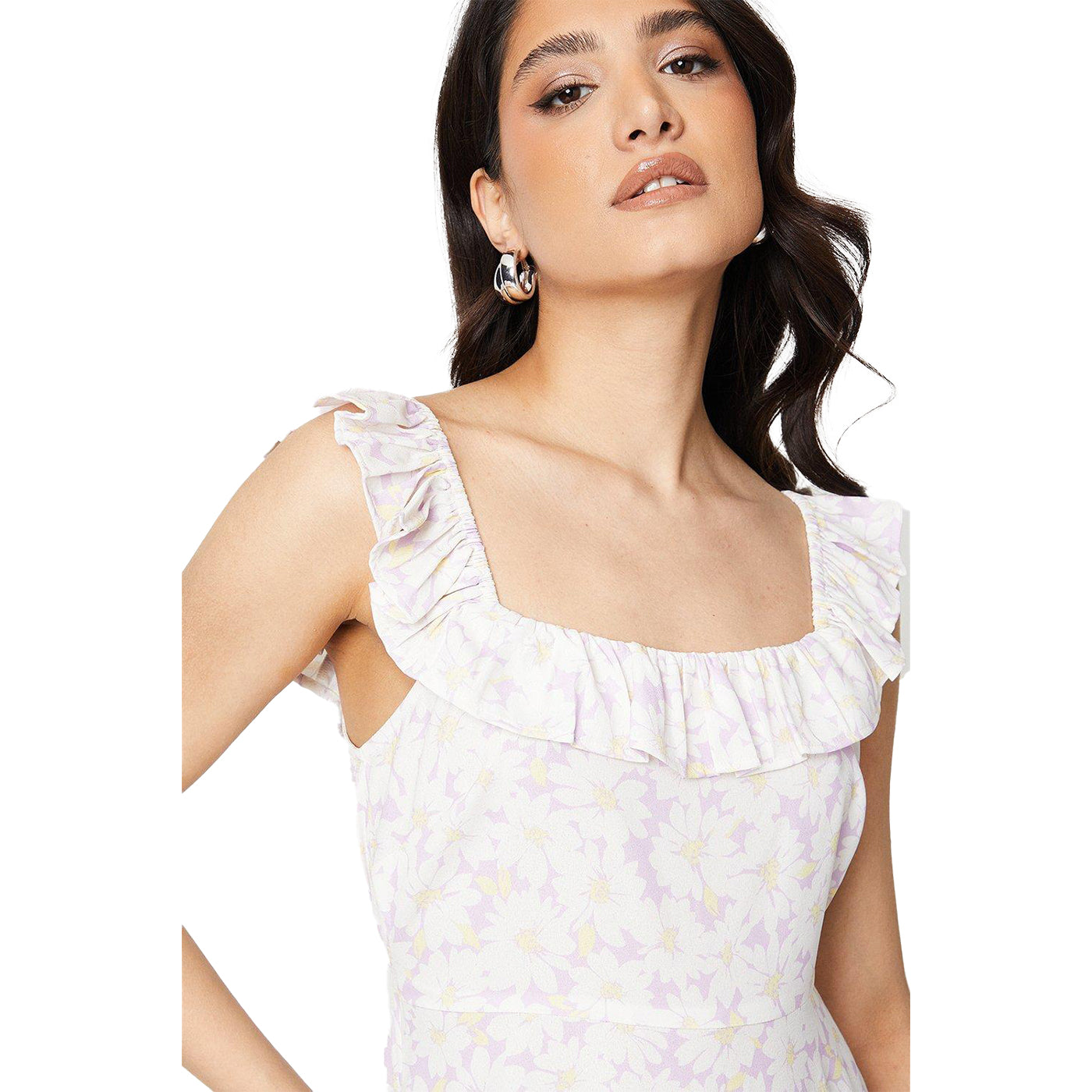 Ivory - Lifestyle - Dorothy Perkins Womens-Ladies Floral Frill Neck Midi Dress