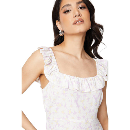 Ivory - Lifestyle - Dorothy Perkins Womens-Ladies Floral Frill Neck Midi Dress