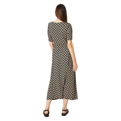 Black-Cream - Back - Dorothy Perkins Womens-Ladies Geometric Ruched Midi Dress