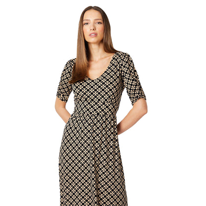 Black-Cream - Side - Dorothy Perkins Womens-Ladies Geometric Ruched Midi Dress
