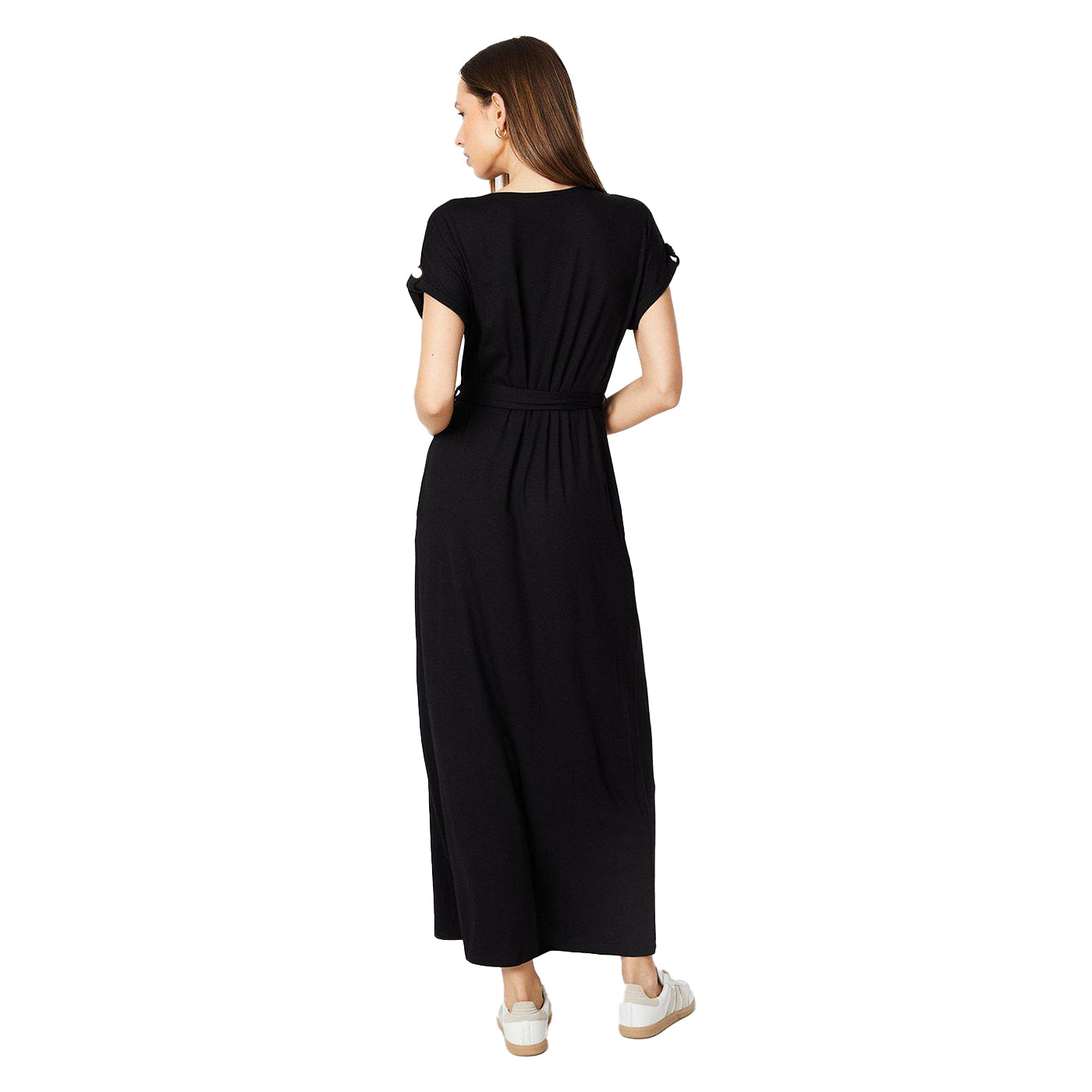 Black - Back - Dorothy Perkins Womens-Ladies Belt Short-Sleeved Maxi Dress