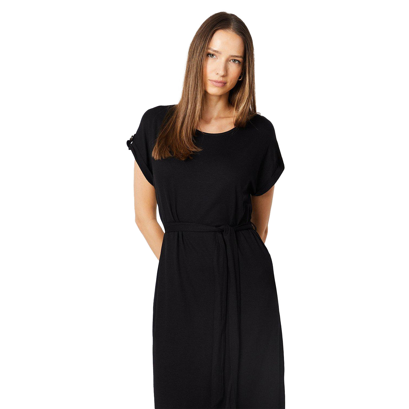 Black - Lifestyle - Dorothy Perkins Womens-Ladies Belt Short-Sleeved Maxi Dress