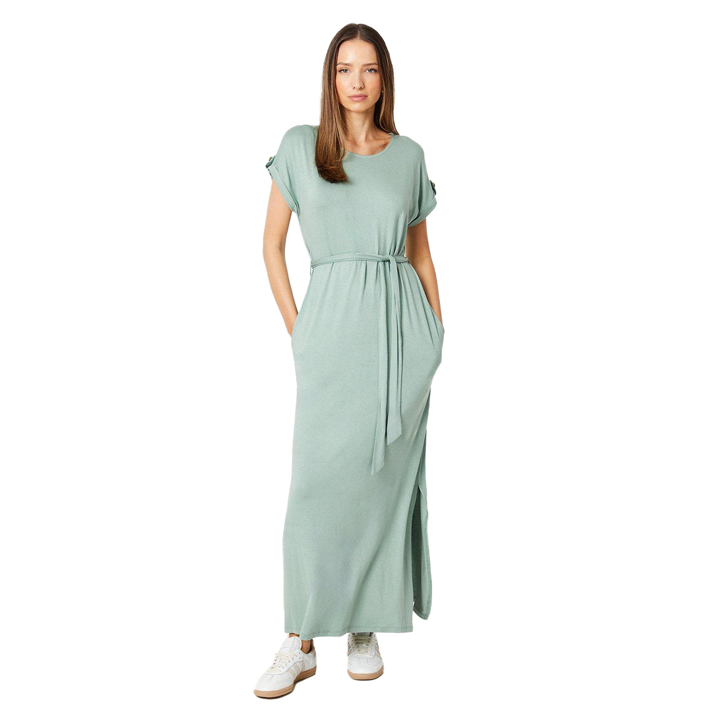 Sage - Front - Dorothy Perkins Womens-Ladies Belt Short-Sleeved Maxi Dress